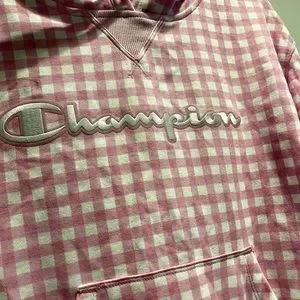 Pink plaid champion sweatshirt shop